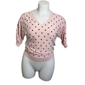 NWT Premise Women's Pullover Knit Top Blouse Pink & Black Polka Size Small